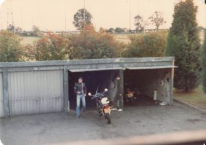 Colour image of staff garages